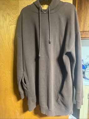 Oversized Brown Hooded Sweatshirt Dress